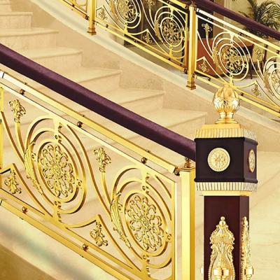 China Customized Modern Interior Commercial Gold Color High Grade Stainless Steel Aluminum Staircase Fencing Modern Railing for sale