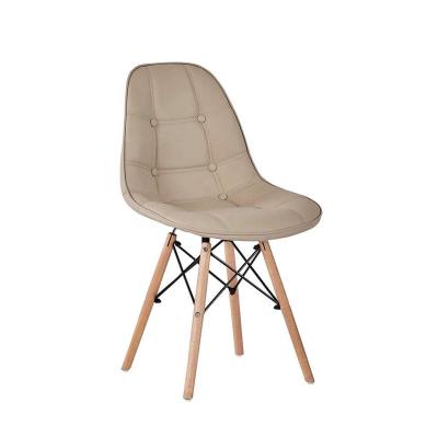 China Modern Furniture ODM PU Chair Wooden Leg Soft Cover Upholstered Side Chair Modernplastic Dining Chair Without Button Arms for sale