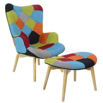 China Modern Simple Fabric Seat Patchwork Chair | Modern Simple Leisure Wooden Sofa Chair Bedroom for sale