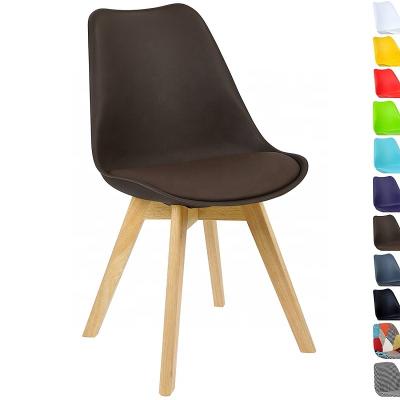 China Slipcovered Plastic Solid Wood Leg PP Tulip Style Coffee Chair and PU Seat for sale