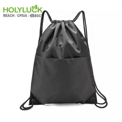 China Drawstring Bag Waterproof Zero Waste Lightweight Black Gympack With Front Pocket The Best Eco Friendly Gift for sale