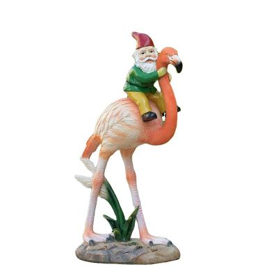 China Morden Garden Gnome Statues - Funny Flamingo Figurine Naughty Riding Gnome Sculpture Decorations for Patio Yard Lawn Ornament for sale