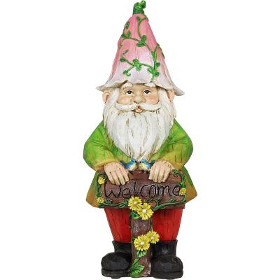 China Morden Garden Gnome Statues - Outdoor Gnome Figurine Holding a Welcome Wooden Sign, Gnome Decorations for Patio Yard Lawn Ornament Gift for sale