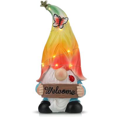 China Fairy Tale Garden Gnome Statue Resin Gnome Figurines Solar Led Lights Sculpture Decorations for Patio Yard Lawn Porch Ornament Gift for sale