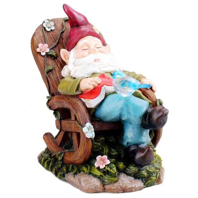 China Fairy Tale Garden Gnome Statue with Solar Led Lights, Outdoor Gnomes Sleeping in Chair, Resin Figurines Patio Yard Lawn Porch Ornament for sale