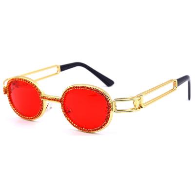 China Retro Small Vintage Women Fashion Steampunk Sun Glasses Men's Clear Rhinestone Sunglasses Oval Glass for sale