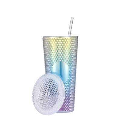 China Christmas Gift Sustainable Colorful Custom Double Wall Plastic Water Cup With Lid And Straw for sale