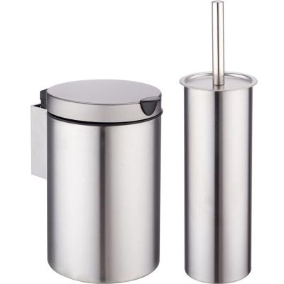 China Sustainable Bathroom Plating Layer Toilet Brush Suit Wall Waste Bin Set for sale