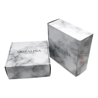 China Luxury Materials Durable Black White Cardboard Recycled Corrugated Paper Marble Packaging Gift Box For Cosmetics Eyelash Jewelry for sale