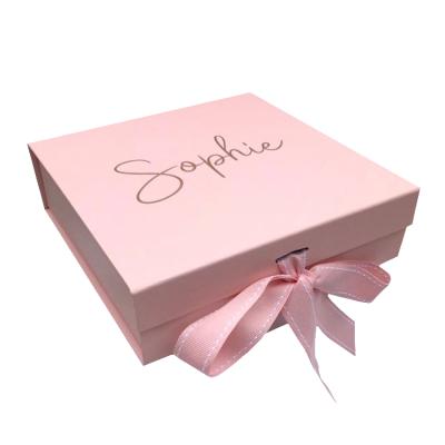 China Custom Recycled Materials Ribbon Magnet Folding Decorative Basket Gift Boxes With Magnetic Lid Luxury Pink Gift Boxes For Gift Wrapping for sale