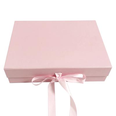 China Recycled Materials Custom Logo Luxury Pink Wedding Favors Bridesmaid Proposal Box Magnetic Collapsible Valentine Gift Box With Ribbon for sale