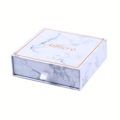 China Luxury Marble Paper Jewelry Box White Print Necklace Packaging Gift Box Ring Earring Bracelet Jewelry Packaging Necklace Custom Marble Paper Necklace Box for sale