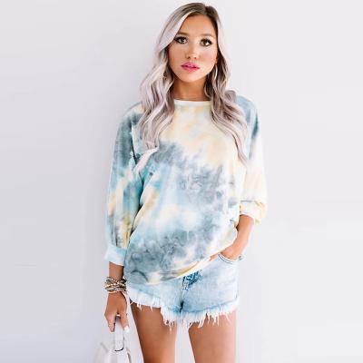 China Wholesale New Dry Cleaning 2021 Tie Dye Long Sleeve Round Neck Ladies Sweater Backless Sexy Shirt for sale