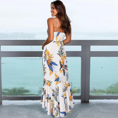 China Anti-Static White Tropical Print High-Low Dress for sale