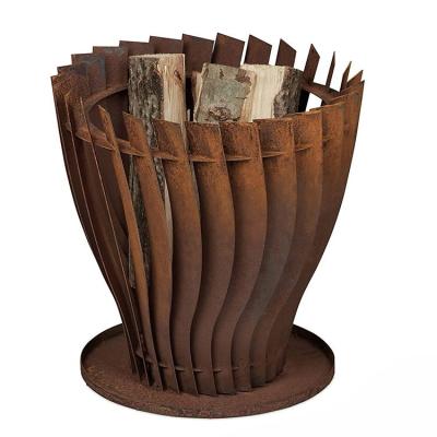 China Modern Patio Heater Wood Burning Round Rusty Look Steel Fire Basket Pit for sale