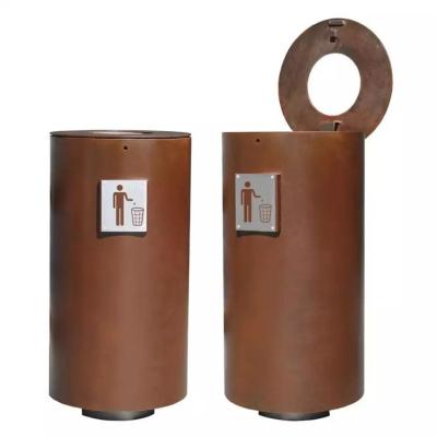 China Cesta de lixo exterior do metal de Rusty Looks Ashtray Dustbin Corten para a mobília de rua à venda