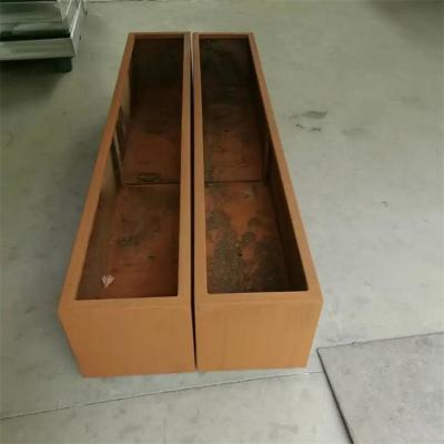 China Outdoor Large Corten Rectangular Planters Box Garden Metal Flower Pots for sale