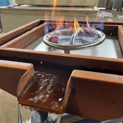 China Outdoor Pool Corten Steel Gas Fire Pit Bowl With Water Feature for sale