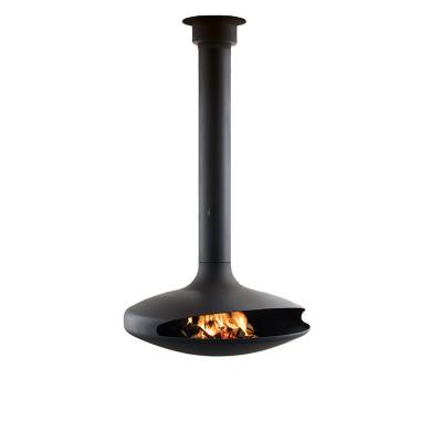 China Decoratieve Moderne Binnen Hangende Open haard Matte Black Suspended Wood Stove Te koop