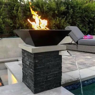 China Outdoor Garden Low Smoke Metal Gas Fire Water Bowl Pool Fountain Waterfall for sale