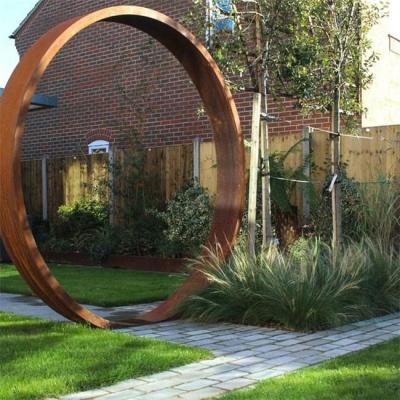 China Decorative Large Rust Metal Moon Gate Corten Steel Garden Art Sculpture for sale