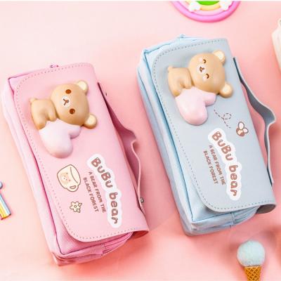 China Poly Pencil Pouch UWELD Cartoon Pencil Case Pen Bag Large Capacity Pencil Case PU Bag For Students School Stationery for sale