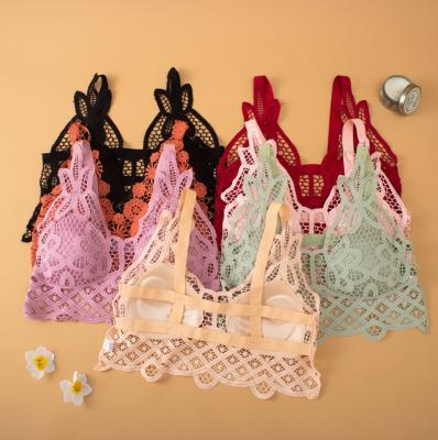 China Outdoor hot All-match casual student temptation girl top embroidered beautiful back flower temptation design sling bra sexy lingerie for sale