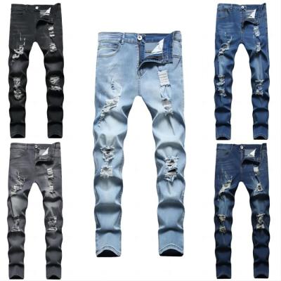 China Breathable Fashion Damage Skinny Ripped Pants Stripe Designer Distressed Denim Men's Clothing Men's Jean Pant For Men New Fashion for sale