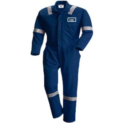 China OEM&ODM Cotton Navy Anti-Static Fire Resistant Coverall Flame Retardant Clothing With High Strength Reflective Tape For Men for sale