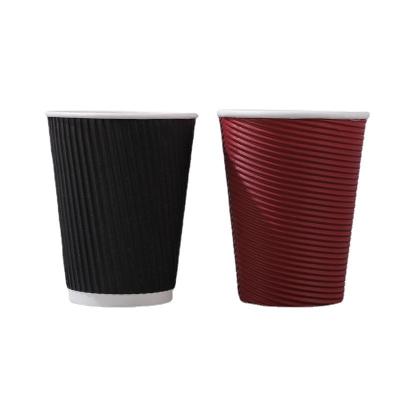 China Paper Customized Disposable Red Hot Drink Cup Black Corrugated Cup Brown Coffee Cup with Lid for sale