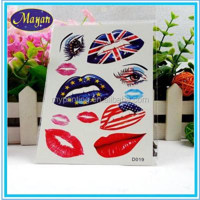 China Temporary Custom Country Flag Body Tattoo UK Flag Lip Tattoo American Flag Lip Tattoo for sale