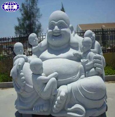 China Large Modern White Marble Stone Laughing Buddha Statue With Children for sale