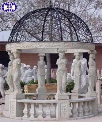 China Contemporary Marble Round Garden Pavilion Design With Iron Cover for sale