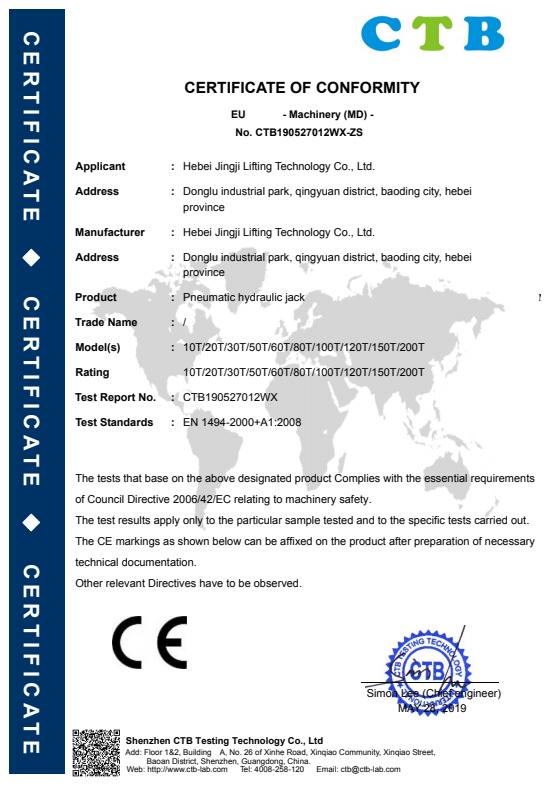 CE - Hebei Jingji Lifting Technology Co., Ltd.