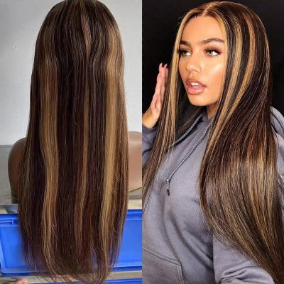 China Honey Blonde Ombre Highlight 13x4 Lace Front Human Hair 4x4 Lace Front Wigs Silky Straight Remy Brazilian PrePlucked Lace Front Wigs for sale