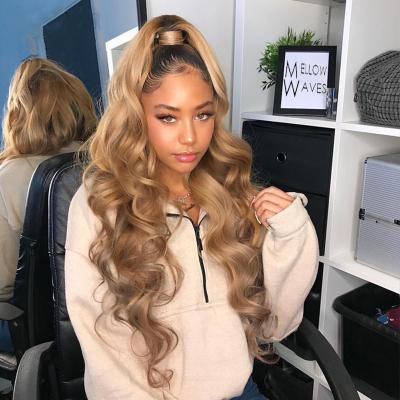 China Honey blonde silky straight wave pre plucked ombre hair wigs wave straight full lace hair piece wigs lead 13x6 t short for black women for sale