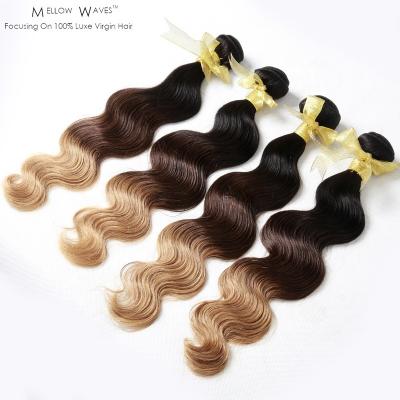 China Wholesale Remy Hair Body Wave Hair Bundles Raw Virgin Ombre Color T1B-4-27 Bundles Body Wave Mature Hair Colored Indian Weave For Women for sale