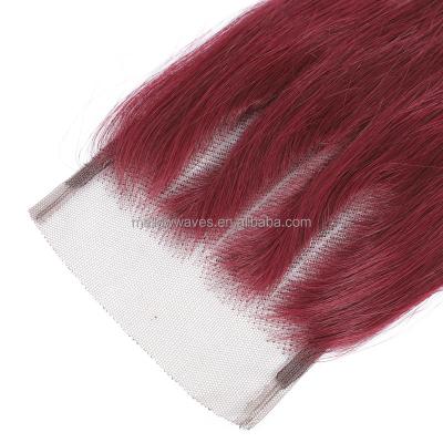 China 3part Wave Hair Closure 13x4 Ripe Remy Original Peruvian Human Hair Straight Wave Closure 99j Color Closure for sale