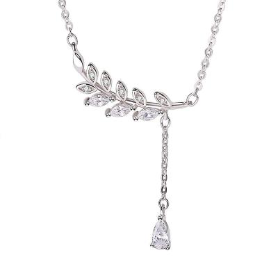 China CLASSIC Female Elegant Classical Leaves Sign Necklace Pendants Chain Gift Silver 925 Zircon Jewelry for sale