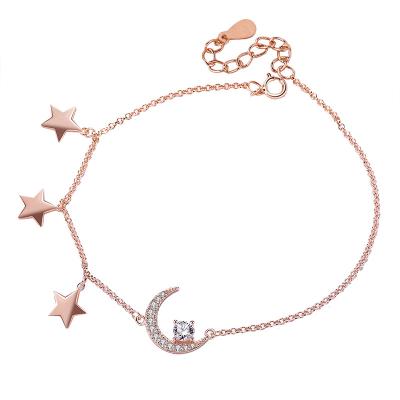 China Punk Wholesale 925 Sterling Silver Gold Plated Moon Star Zircon Bracelet For Women for sale