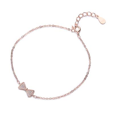 China CLASSIC Best Sell Rose -Gold Plated Cubic Zirconia Bowknot Shaped Bracelets Women Charm Jewelry  925 Sterling Silver Bracelets for sale