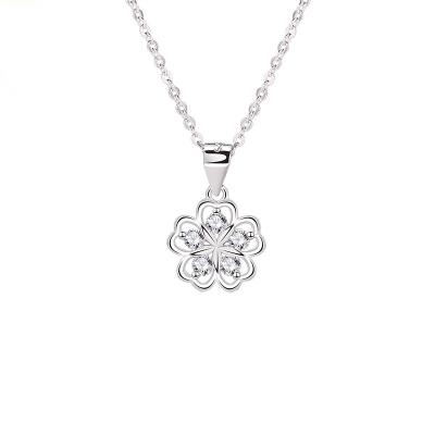 China TRENDY trendy necklace Fashion 925 Sterling Silver Rhodium Plating Hollow Out Flower Zircon  Pendant For Necklace Lady Iced Out Jewelry for sale