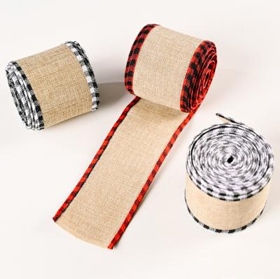 China Promotion Christmas Gift Hg Webbing Nonwoven Fabric Burlap Plaid Imitation Lace Ribbon for sale