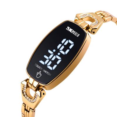 China SKMEI Day/Date Touch Women Watches 1588 LED Shape Diamond Slim Digital Women Wristwatches Stainless Steel Strap Waterproof mujer de reloj for sale