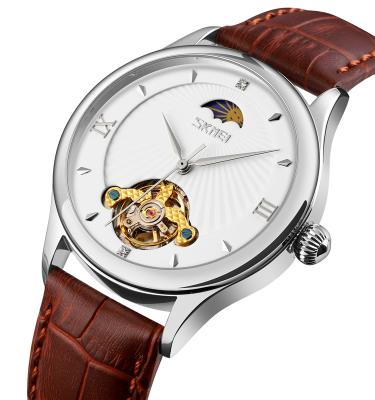 China Automatic date skmei 9251 customs wholesale factory price automatic leather luxury fashion men's watches OEM mechanical clock watch for sale