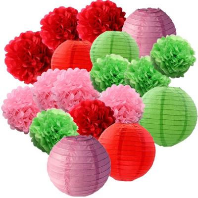 China Colorful Red Pink Blue Tissue Paper Lanterns Kit Party Decorations Assorted Size Wedding Party Decorations for sale