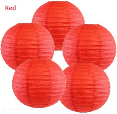 China Red Paper Lanterns For Wedding 10inch Round Paper Lanterns Party Decorations Paper Lantern Party Decoration 5pcs/set for sale