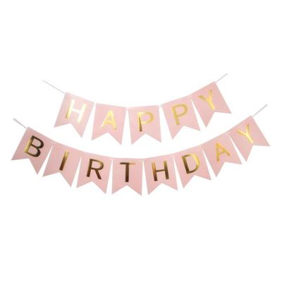 China Pink Birthday Party Paper Banner Shimmering Happy Gold Letters Happy Birthday Banner Party Decorations Swallowtail Flag for sale