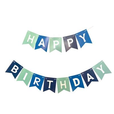 China Blue Paper Banner with Shimmer Gold Letters Happy Birthday Bunting Banner for Happy Party Decorations Swallowtail Flag for sale