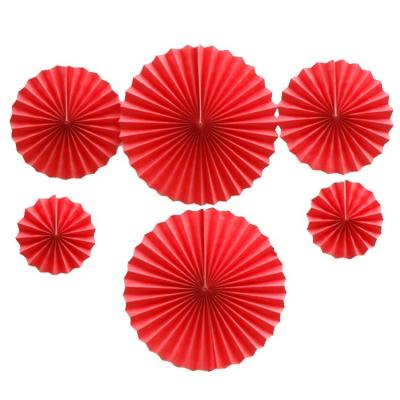 China Custom Red Paper Birthday Wedding Tissue Paper Fan New Year Festival Decor 6pcs/set Fans Set DIY Party Hanging Decoration for sale